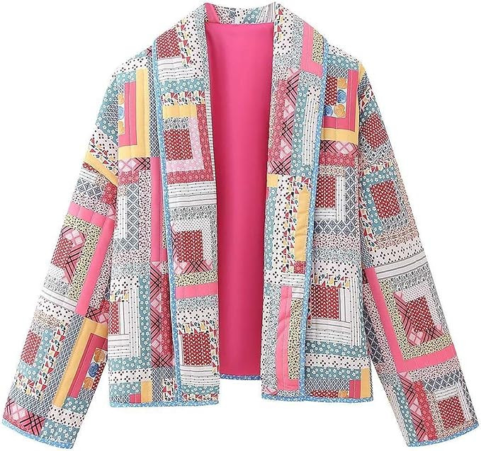 Women's Print Cardigan Fall Winter Warm Cropped Puffer Jacket Jacket Lightweight Open Front Coat ... | Amazon (US)