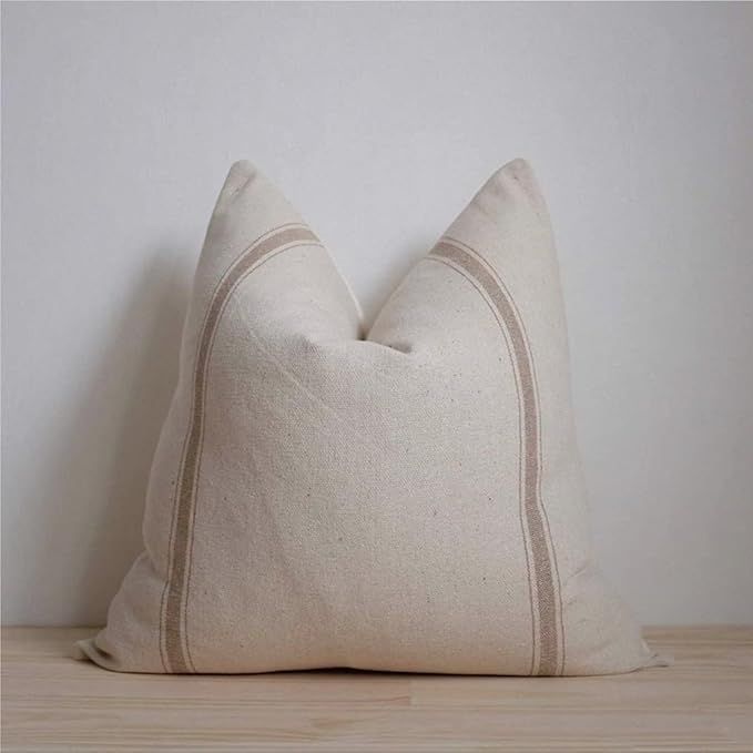 ArogGeld Throw Pillow Cover Grain Sack Tan Stripes Cushion Cover Linen Square Pillow Case Rustic ... | Amazon (US)