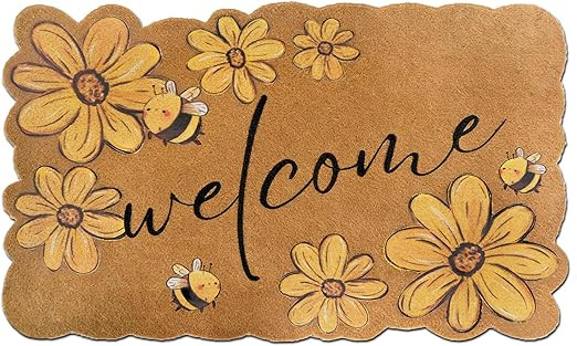 Spring Sunflower Coco Coir Welcome Doormat, 17"x30" Cute Floral Scalloped Rugs for Floor,Heavy Du... | Amazon (US)