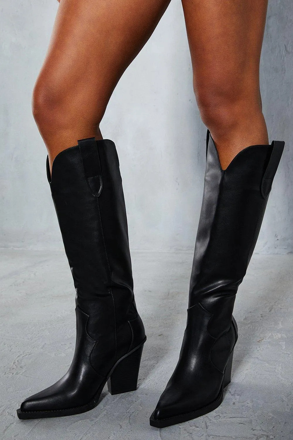 Leather Look Knee High Cowboy Boots | NastyGal UK