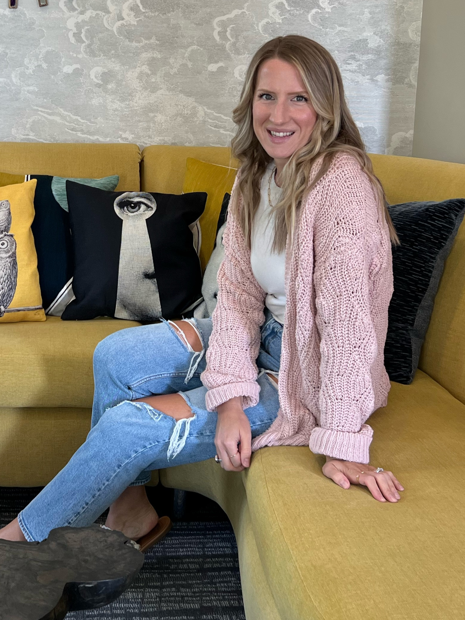 Loving these Abercrombie jeans paired with a basic high neck tank and chunky pink cardigan! 

#LTKSale #LTKstyletip #LTKunder50