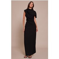Black Textured High Neck Pleated Maxi Dress | PrettyLittleThing US
