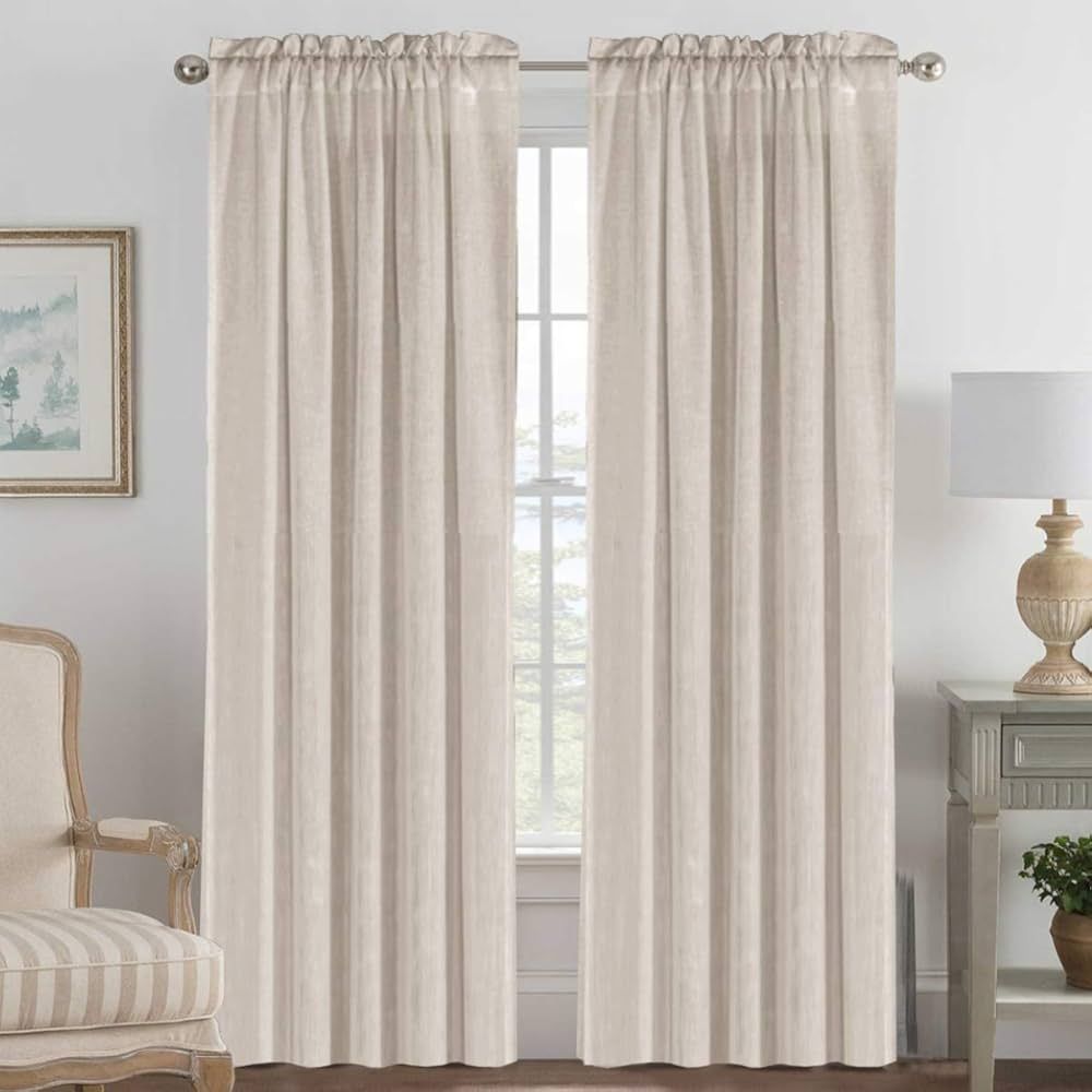 Elegant Natural Linen Blended Energy Efficient Light Filtering Curtains / Rod Pocket Window Treat... | Amazon (US)