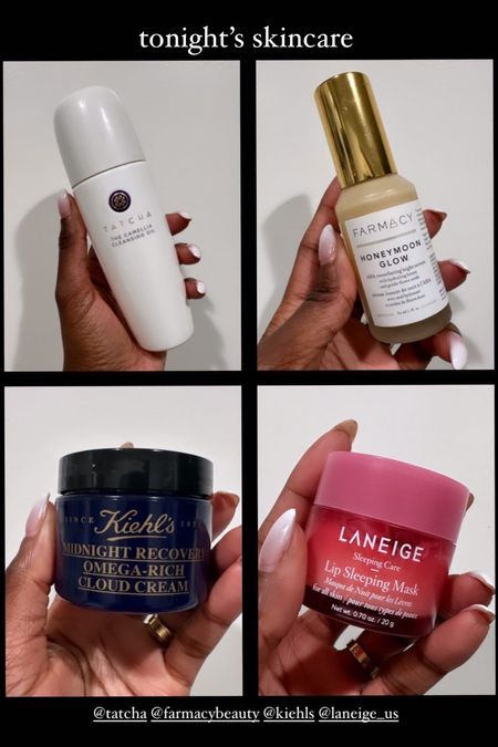 My nighttime skincare routine | tatcha oil cleanse | farmacy honeymoon glow | kiehls midnight repair | laneige lip sleep mask 

#LTKbeauty