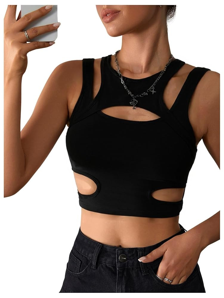 Milumia Women's Cut Out Front Tank Top Sleeveless Sexy Fitted Crop Tops | Amazon (US)