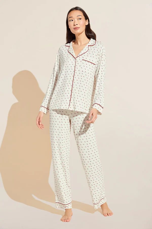 Gisele Printed TENCEL™ Modal Long PJ Set - Triple Heart/Haute Red | Eberjey