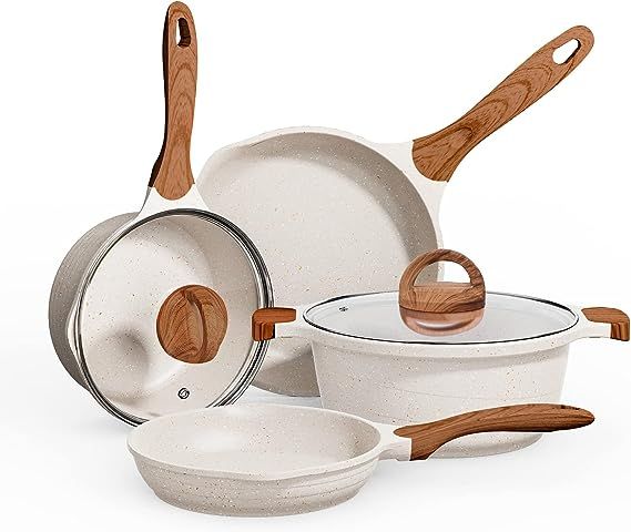 JEETEE Pots and Pans Set, Beige Nonstick Granite Cookware Sets Induction Compatible 12 Pieces wit... | Amazon (US)