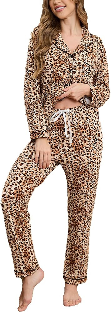 Button Up Pajamas for Women Long Sleeve Sleepwear Soft Loungewear Ladies Pjs Set XS-XXL | Amazon (US)
