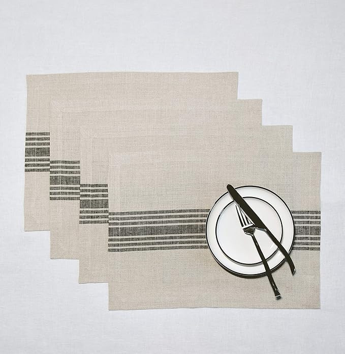 Solino Home Linen Placemats Set of 4 – Black and Natural, 100% Pure Linen Farmhouse Placemats 1... | Amazon (US)
