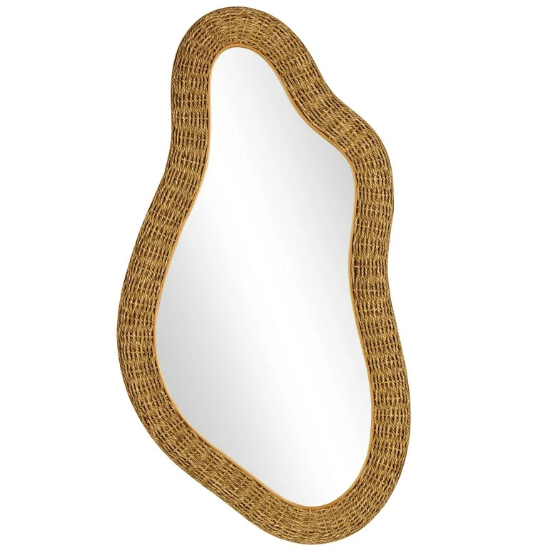 DecMode 28" x 52" Brown Handmade Woven Oval Abstract Wall Mirror | Walmart (US)