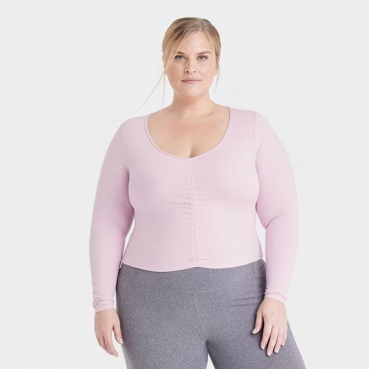 Women's Flex Shirred Cropped Long Sleeve T-Shirt - All in Motion™ | Target