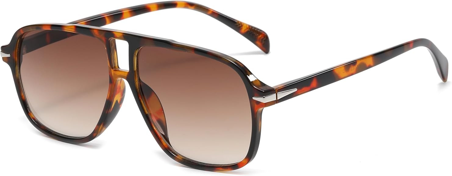 Long Keeper Retro Pilot Sunglasses for Men Women Vintage 70s Pilot Style Square Sunglasses Double... | Amazon (UK)