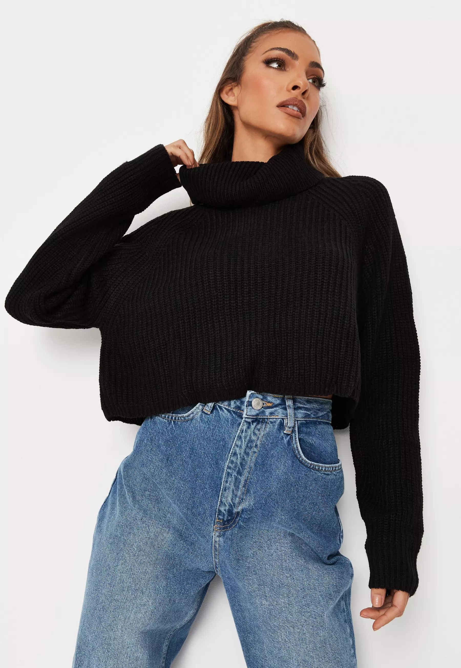 Black Roll Neck Batwing Cropped Jumper | Missguided (UK & IE)