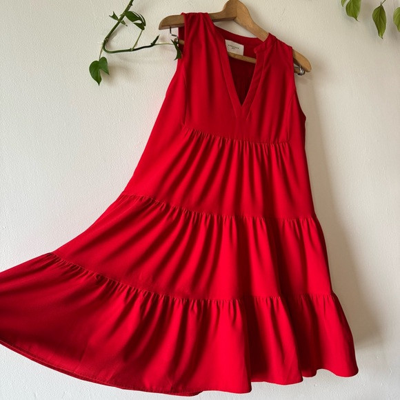 Tuckernuck Pomander Place Red Crepe Tiered Dress Size L | Poshmark