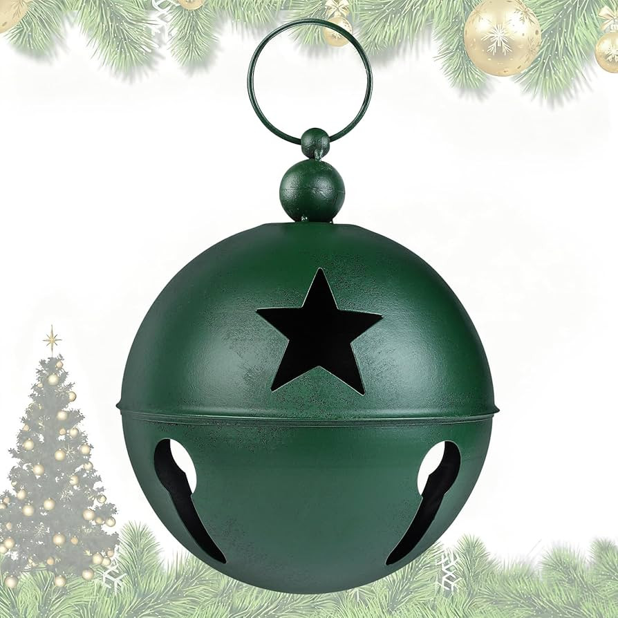 YIYA Big Christmas Jingle Bells Decorations Green Giant Iron Christmas Ball 9.4x12.2 Inch Jingle ... | Amazon (US)