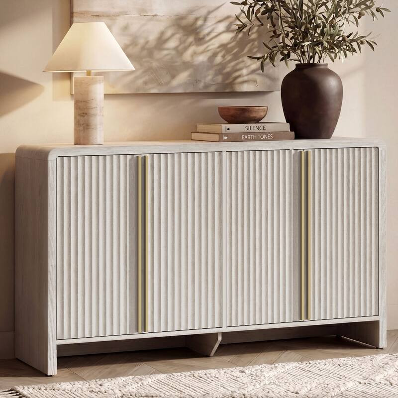 ModernMate - 59" Fluted Sideboard Credenza, 4-Door Accent Storage Cabinet with Adjustable Shelves - White Alder | Best Buy U.S.
