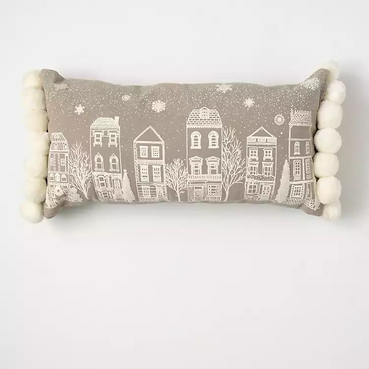 New! Gray Christmas Village Lumbar Pillow | Kirkland's Home