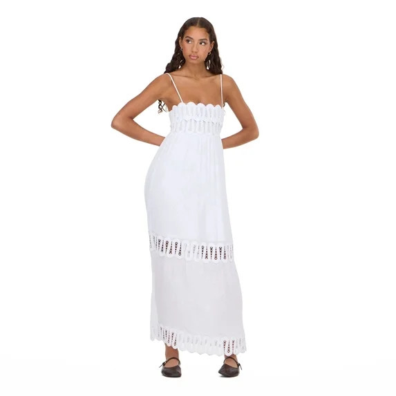 Forever 21 Women’s Maxi Dress with Lace Yoke Detail, Sleeveless Tiered Flowy Long Dress for Vac... | Walmart (US)