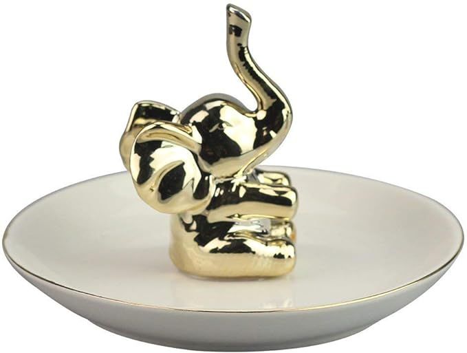 WANYA Ceramic Ring Jewelry Holder Decor Dish Organizer, Elephant | Amazon (US)