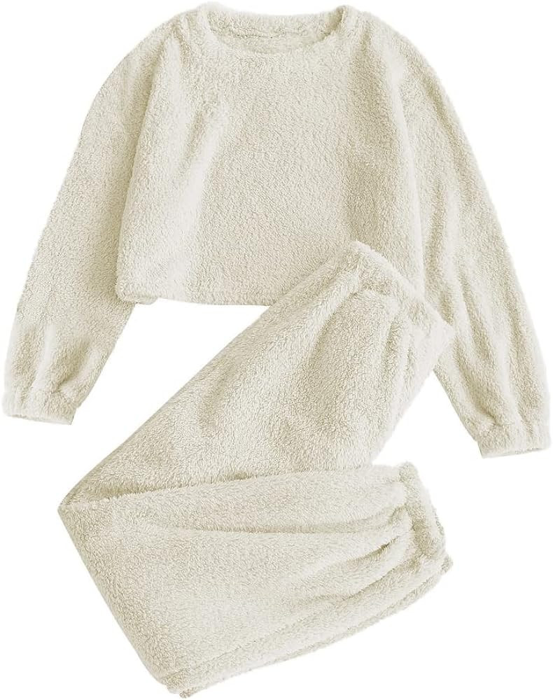 ZAFUL Women's Fuzzy Lounge Casual Pajamas Sets Long Sleeve Fleece Pullover and Pants Set 2 Piece ... | Amazon (US)