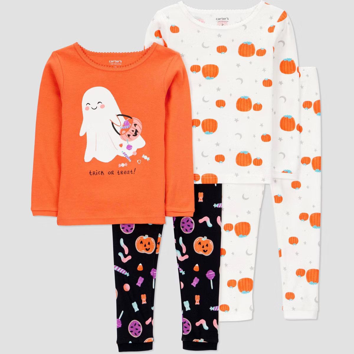 Carter's Just One You® Toddler Girls' 4pc Cotton Long Sleeve Ghost Halloween Pajama Set - Orange... | Target