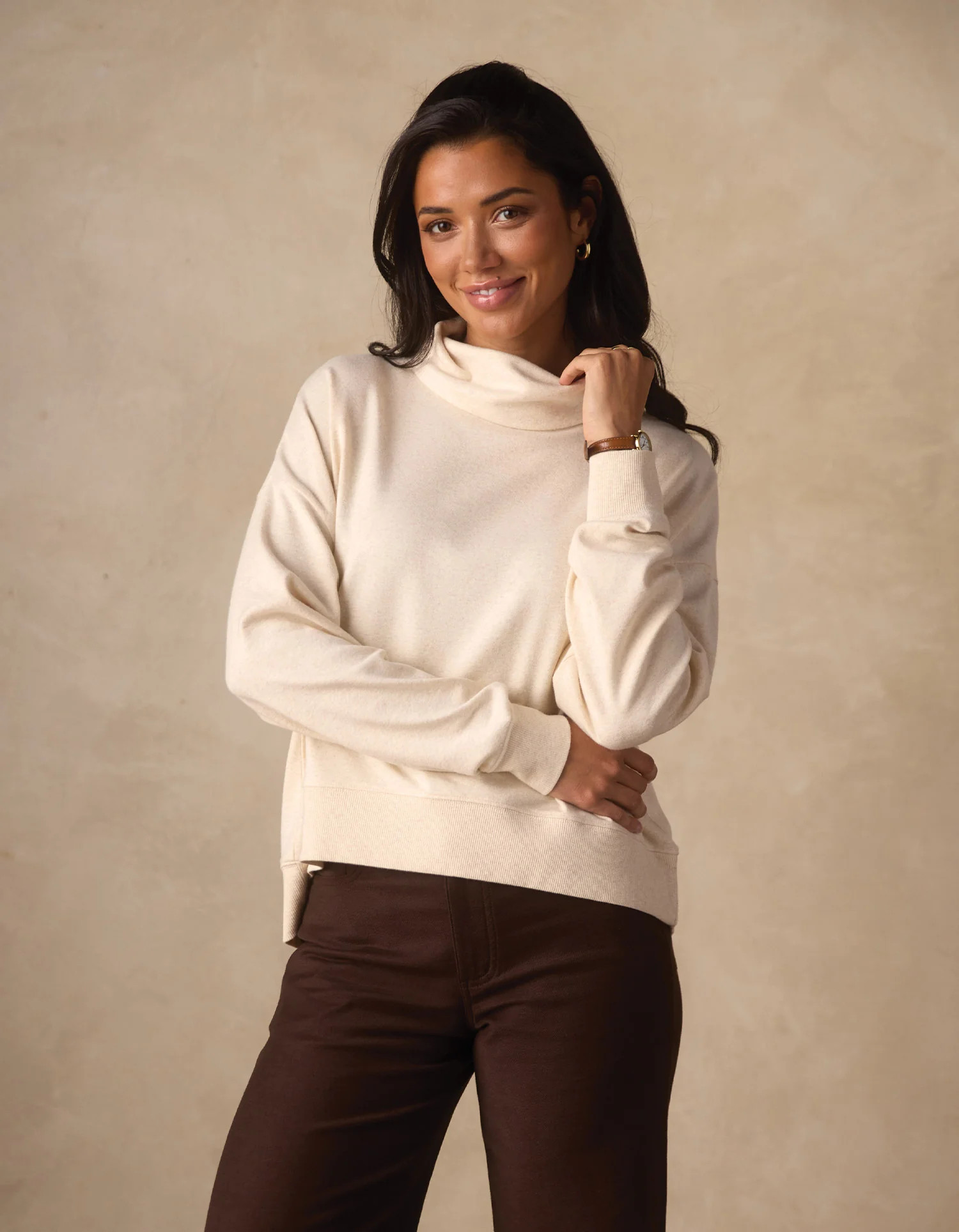 Puremeso Funnel Neck Pullover in Fossil | The Normal Brand