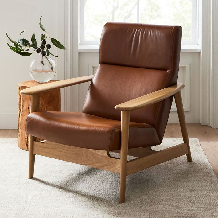 Mid-Century Show Wood High-Back Leather Chair | West Elm (US)