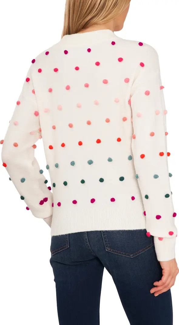 CeCe Rainbow Pompom Mock Neck Sweater | Nordstrom | Nordstrom