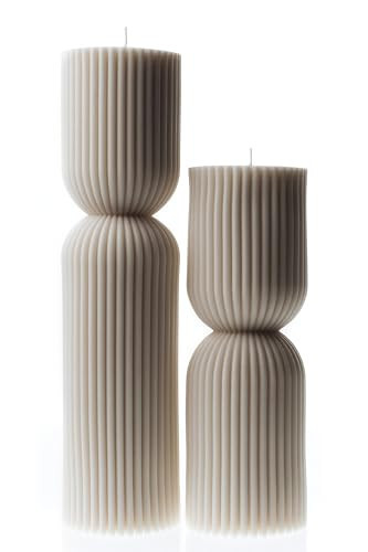 LAWA Hourglass Pillar Candle - Large Beautiful Handmade Pillar Scented Soy Wax Elegant Bubble Aesthetic Candle Housewarming Gift Home Room Shelf Decor Idea - White (Set of 2) | Amazon (US)