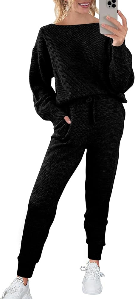 PRETTYGARDEN Women 2 Piece Outfits Long Sleeve Pullover Tops And Long Pants Tracksuit Sweater Set... | Amazon (US)