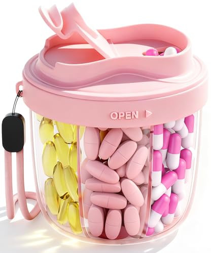 Pill Organizer with 7 Compartments, Pill Dispenser Case for Holding 7 Different Vitamins, Anti-Mix Design for Easy Medication Retrieval. Travel Pill Organizer with 20 Labels. Pill Container-Pink | Amazon (US)