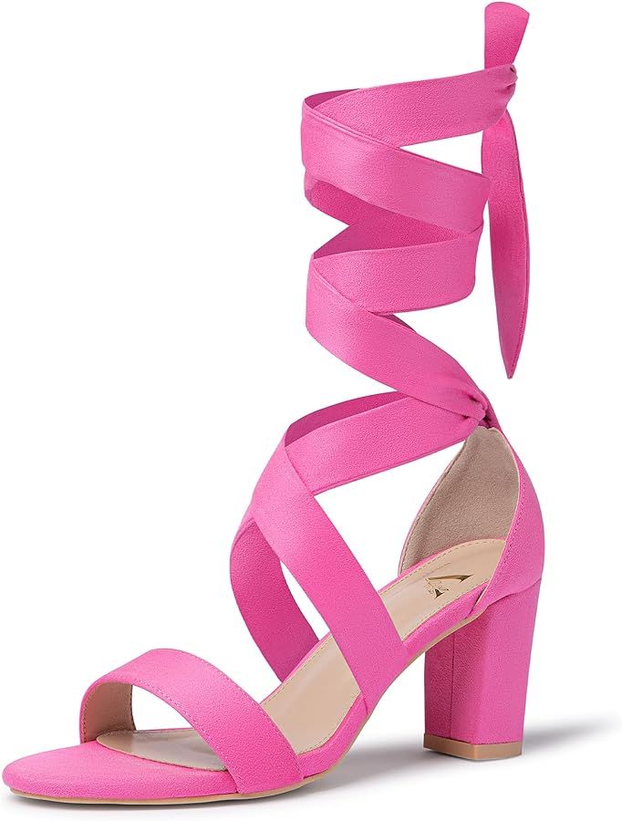 Women's High Heels Strappy Chunky Heels for Women Sexy Open Toe Block Heels Lace Up Heeled Sandal... | Amazon (US)