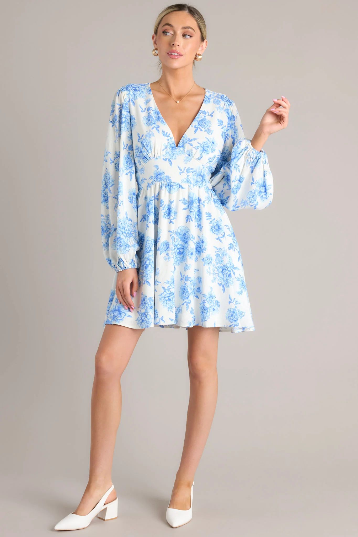 Glimmer Of Hope White & Blue Floral Mini Dress | Red Dress