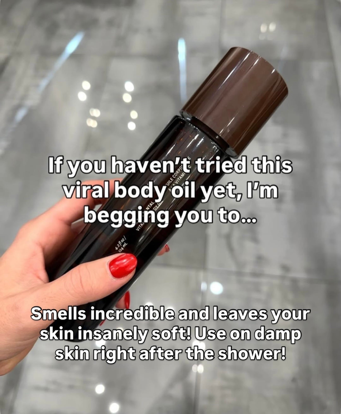 The most amazing smelling body oil… I use this right after the shower on damp skin to lick in all the moisture!!