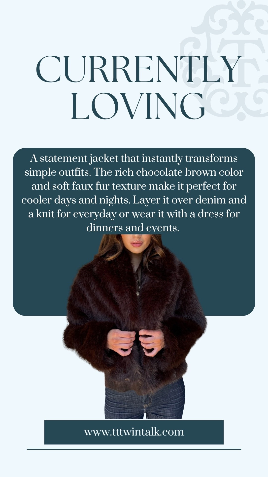 A statement jacket that instantly transforms simple outfits. The rich chocolate brown color and soft faux fur texture make it perfect for cooler days and nights. Layer it over denim and a knit for everyday or wear it with a dress for dinners and events.

#LTKSeasonal #LTKOver40 #LTKMidsize