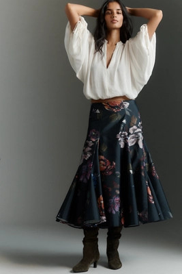 By Anthropologie Taffeta Godet Midi Skirt | Anthropologie (US)