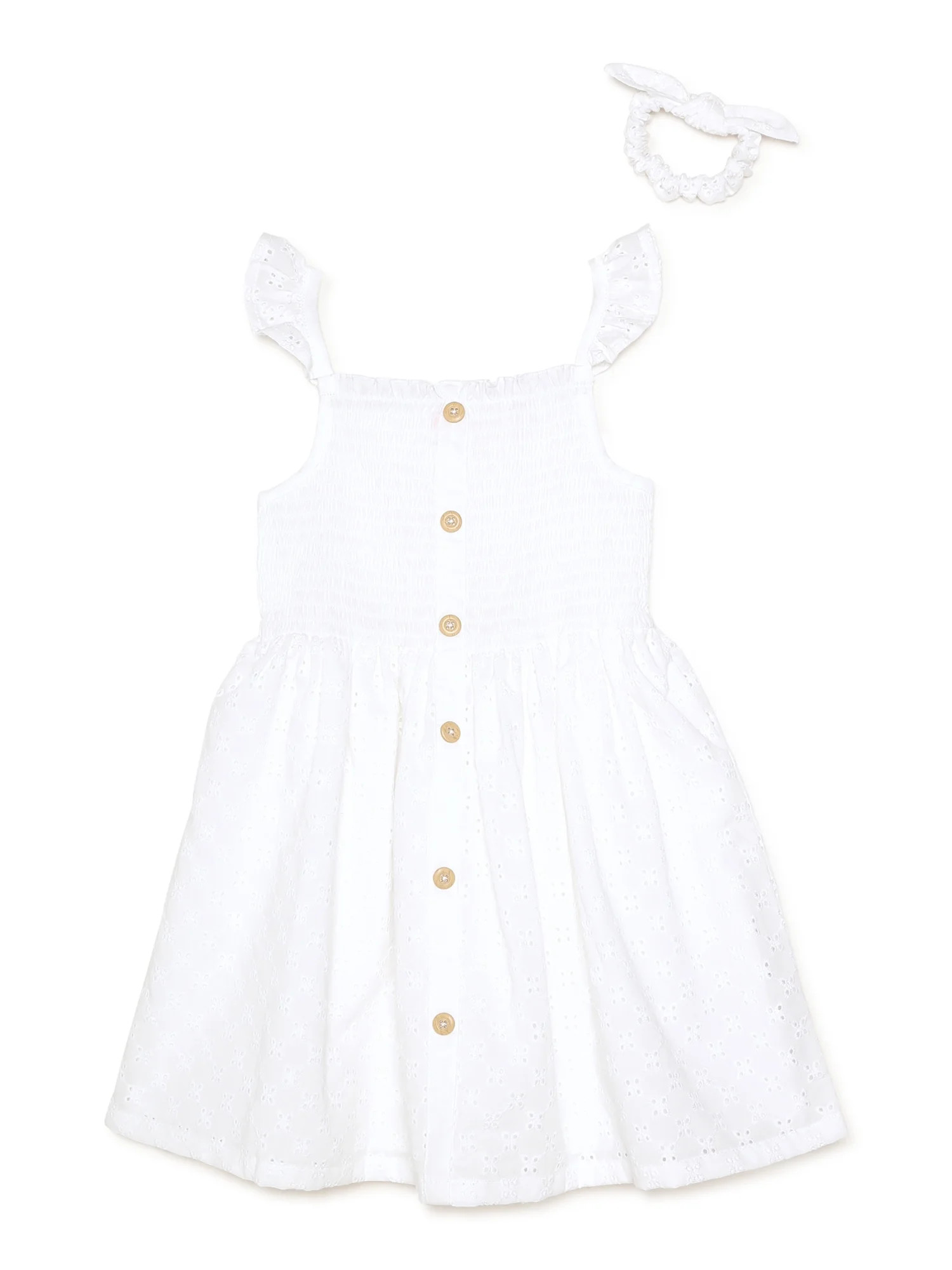 Wonder Nation Baby and Toddler Girls Dress Set with Scrunchie, 2 Piece Set, Sizes 0/3M-5T | Walmart (US)