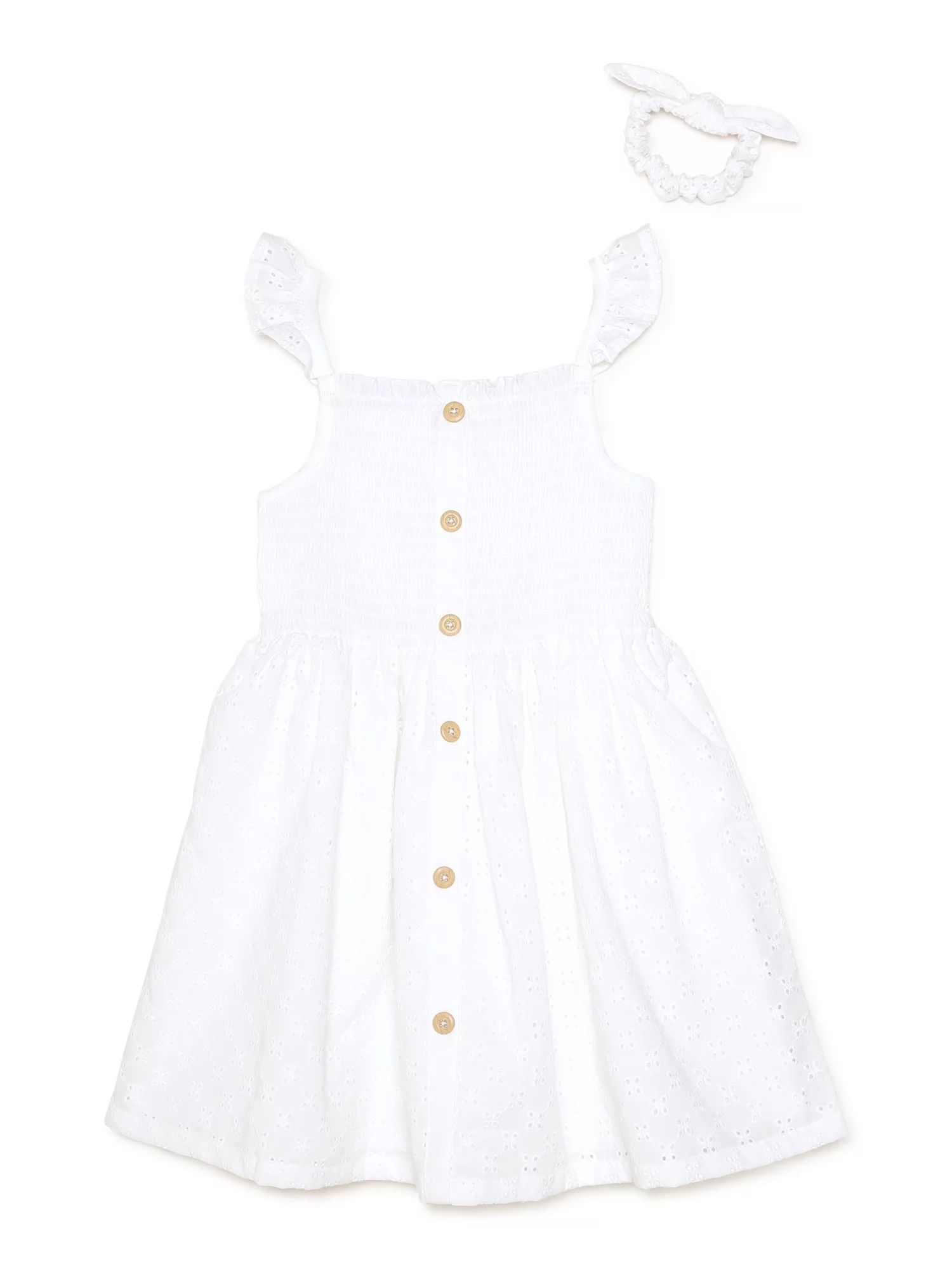 Wonder Nation Baby and Toddler Girls Dress Set with Scrunchie, 2 Piece Set, Sizes 0/3M-5T | Walmart (US)