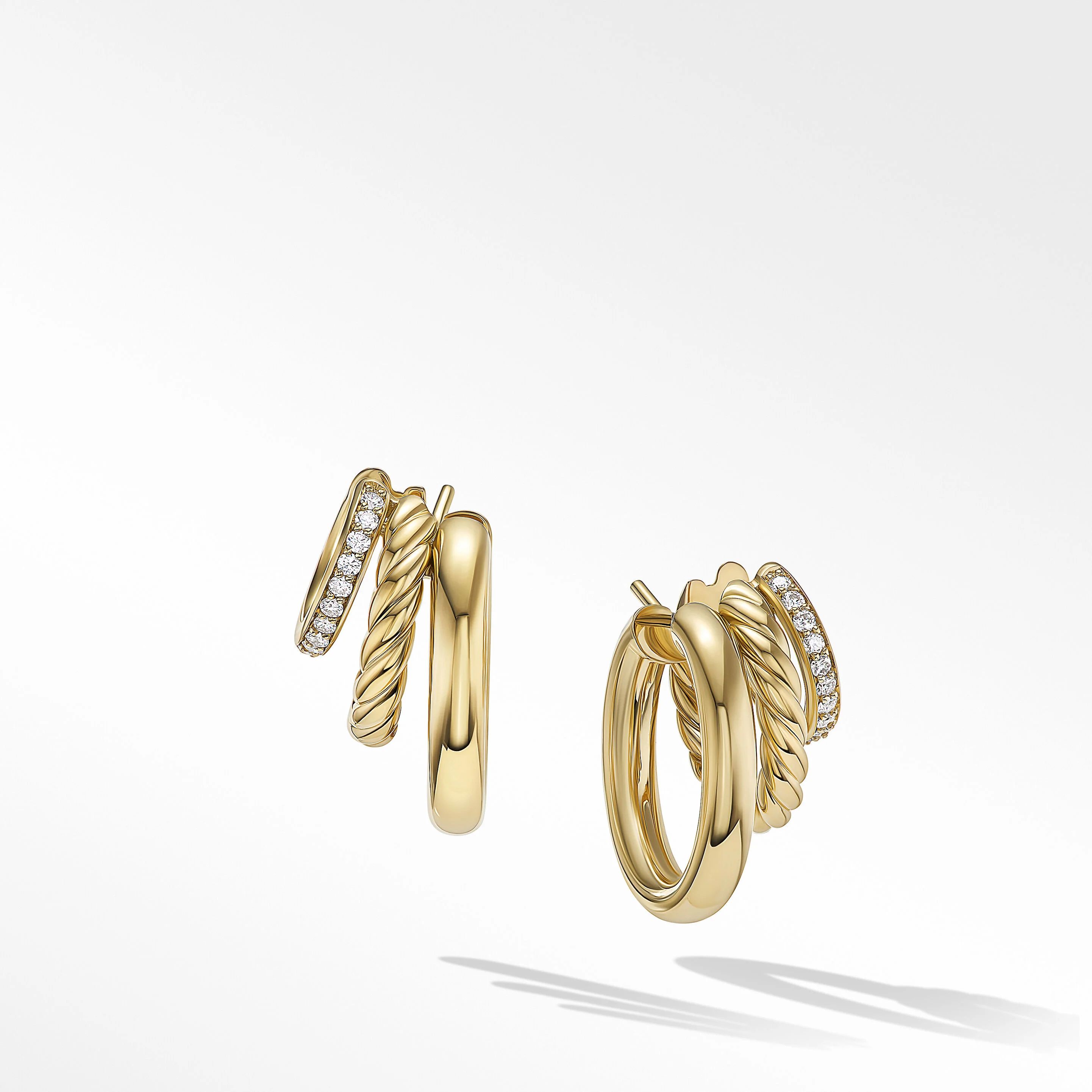 DY Mercer™ Multi Hoop Earrings in 18K Yellow Gold with Pavé Diamonds | David Yurman