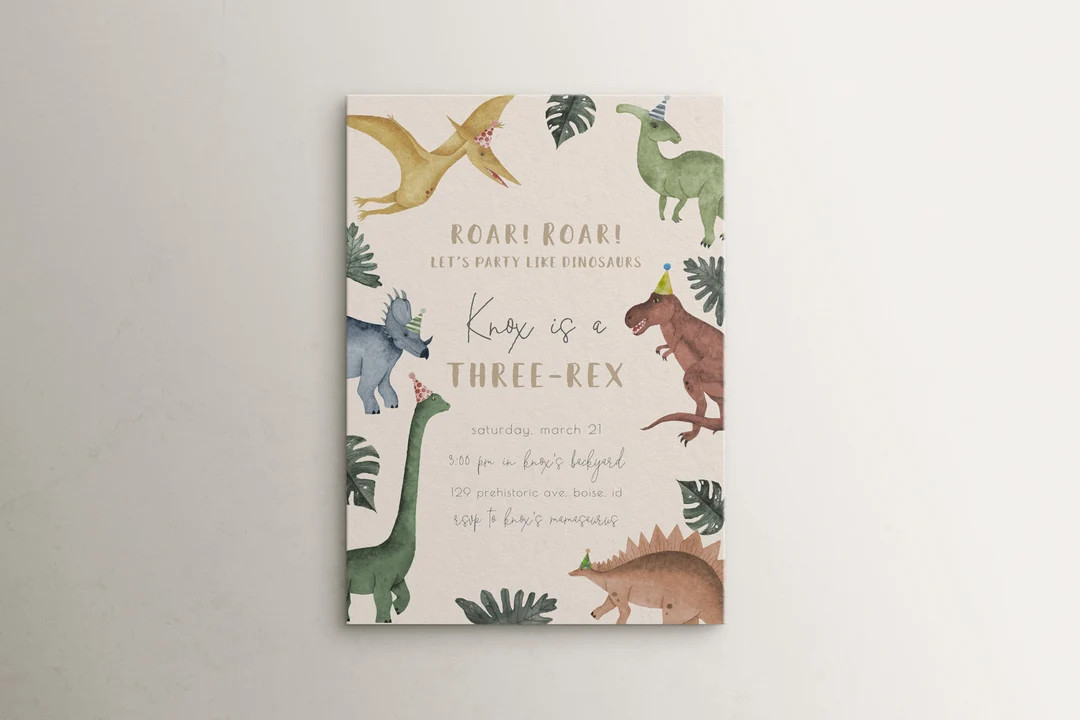Editable Dinosaur 3rd Birthday Invitation Template I'm a Three Rex Boy Birthday Party Invite Roar... | Etsy (US)