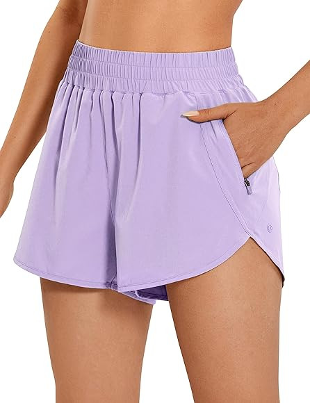 CRZ YOGA Womens High Waisted Running Shorts Mesh Liner 3'' Dolphin Quick Dry for Athletic Gym Tra... | Amazon (US)