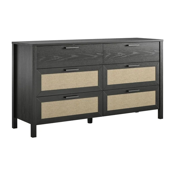 Queer Eye Wimberly 6 Drawer Dresser, Black Oak with Faux Rattan - Walmart.com | Walmart (US)