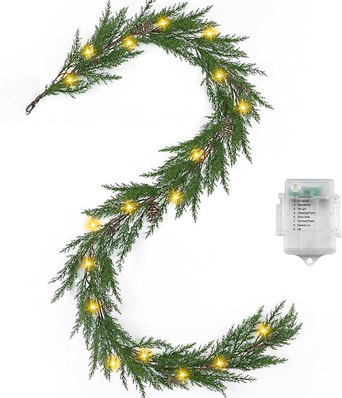 Artgar Christmas Cedar Garland, 6 Ft Realistic Pine Garland, Prelit Christmas Garland with 30 War... | Amazon (US)