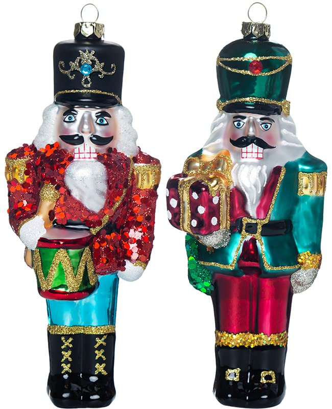 Set of 2 Glass Nutcracker Ornaments for Christmas Tree Decorations, Cute Hand Blown Glass Nutcrac... | Amazon (US)