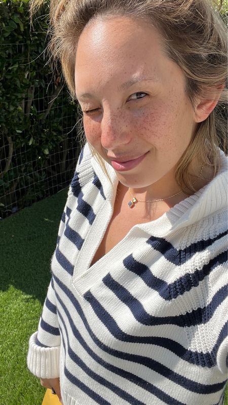Enjoying the sun and cool breeze today in my Abercrombie & Fitch collared striped v neck sweater top! This sweater goes with anything and the fabric feels super light her cozy against your skin . Definitely a staple in my closet! 

#LTKstyletip #LTKSale #LTKfindsunder100