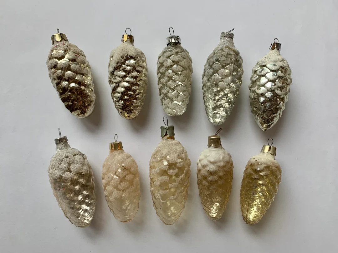 Glass Gold Pinecones Vintage Christmas Ornaments/decorations - Etsy | Etsy (US)