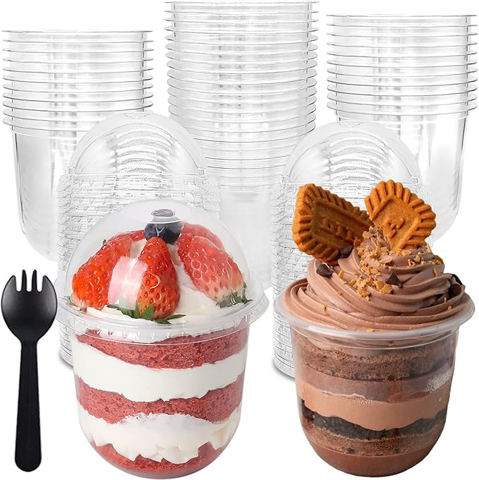 50 Pack 12OZ Clear Plastic Cups with Dome Lids and Sporks No Hole Disposable Fruit Cups for Desse... | Amazon (US)