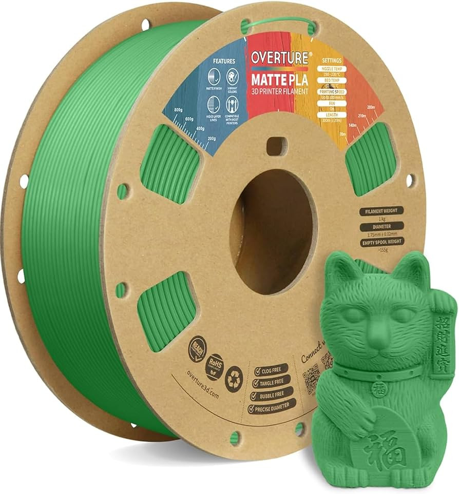 OVERTURE Matte PLA 3D Printer Filament 1.75mm, Matt Surface & Low Warping Filament 1kg Spool (2.2... | Amazon (US)