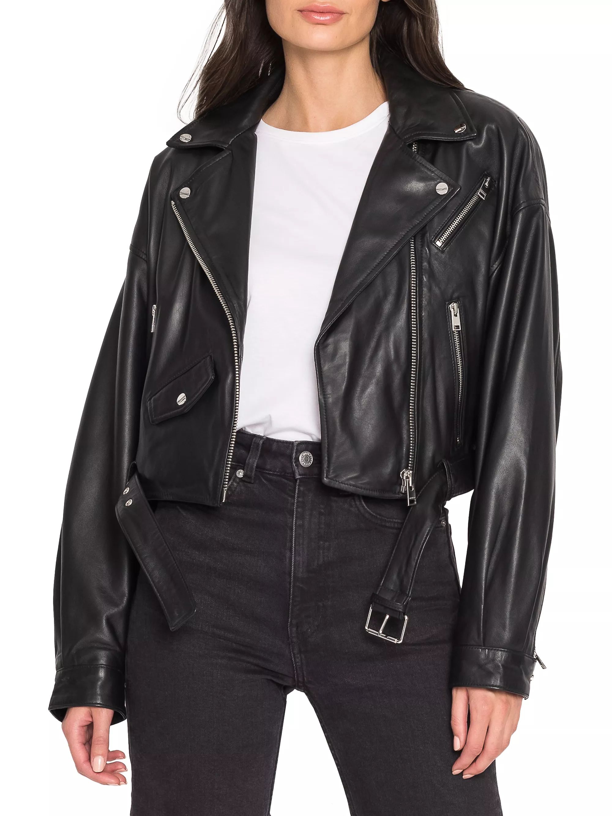 Shop Lamarque Dylan Leather Biker Jacket | Saks Fifth Avenue | Saks Fifth Avenue