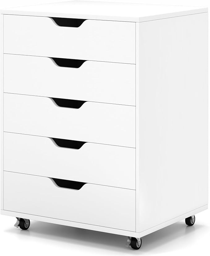 COSTWAY Mobile File Cabinet, 5 Drawers Lateral Stationery Storage Organiser Chest with Wheels, Ho... | Amazon (UK)